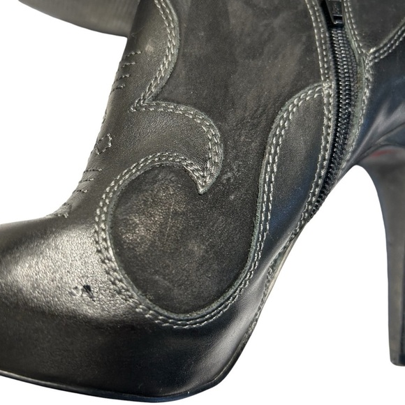 Aldo Western Peep Toe  Leather Suede Spiked Heel Booties Sz 40 - Picture 7 of 12